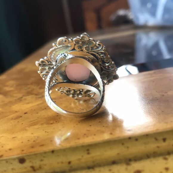 Natural Pink Opal Sterling Silver Ring Size 7 - Picture 4 of 8
